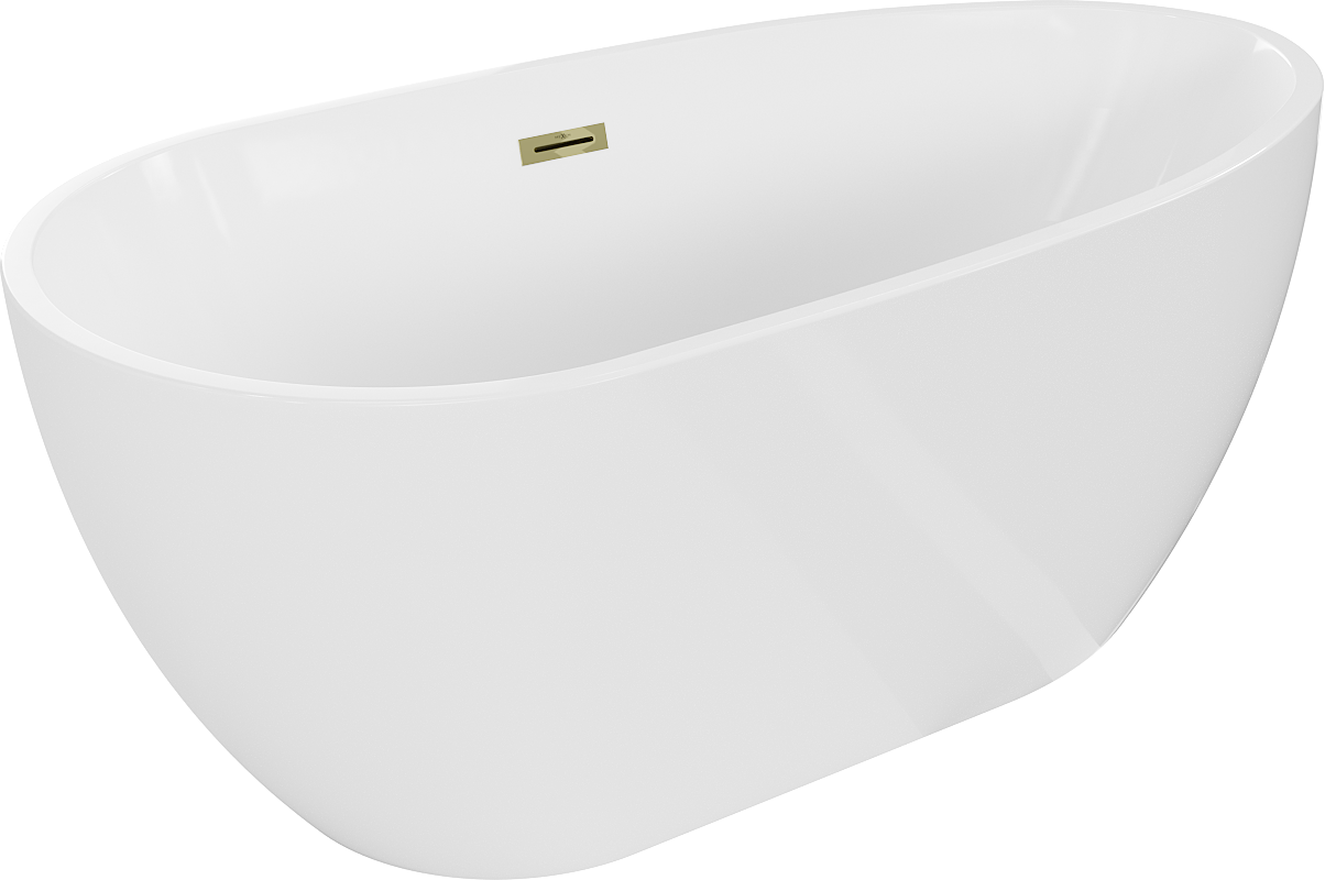 Mexen Eos freistehende Badewanne 150 x 75 cm, weiß, goldene Überlaufauslass - 52471507500-50