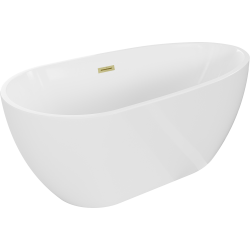 Mexen Eos freistehende Badewanne 170 x 75 cm, weiß, Überlauf mit gebürstetem Gold - 52471707500-55