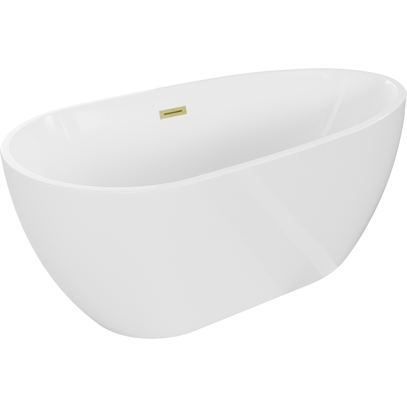 Mexen Eos freistehende Badewanne 170 x 75 cm, weiß, Überlauf mit gebürstetem Gold - 52471707500-55