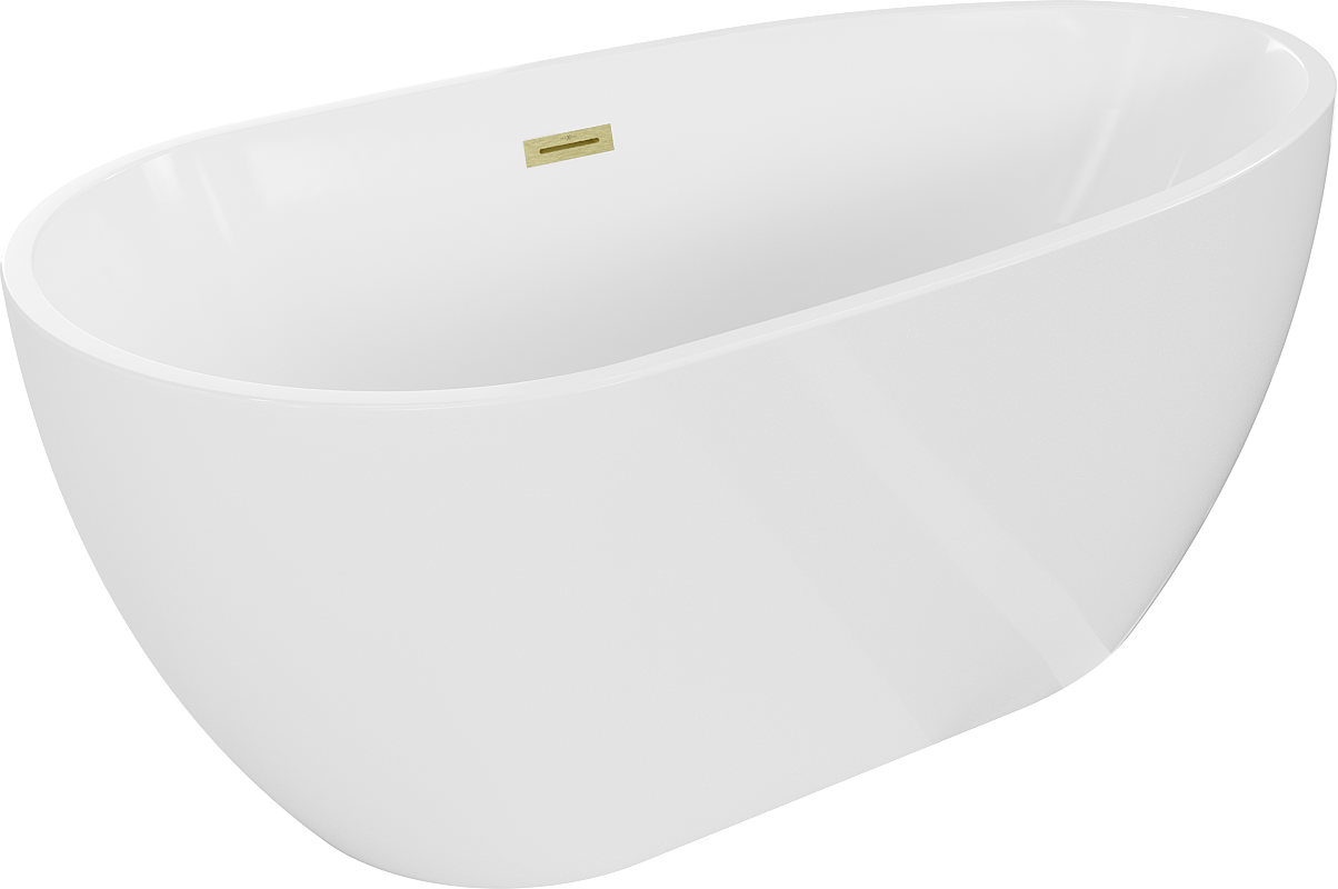 Mexen Eos freistehende Badewanne 170 x 75 cm, weiß, Überlauf mit gebürstetem Gold - 52471707500-55