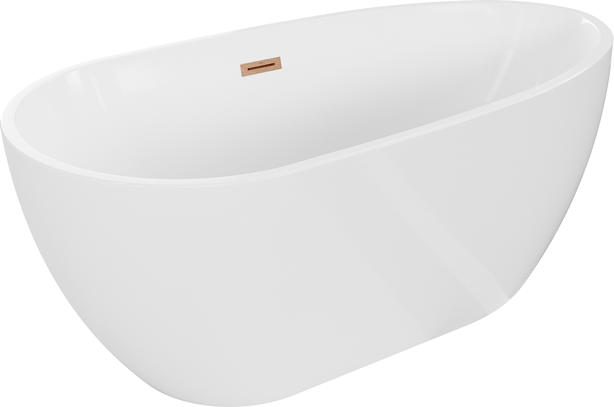 Mexen Eos freistehende Badewanne 150 x 75 cm, weiß, gebürstete Messingüberlauf - 52471507500-65