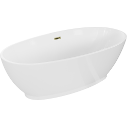 Mexen Bilbao freistehende Badewanne 180 x 90 cm, weiß, Überlauf gold - 51311809000-50