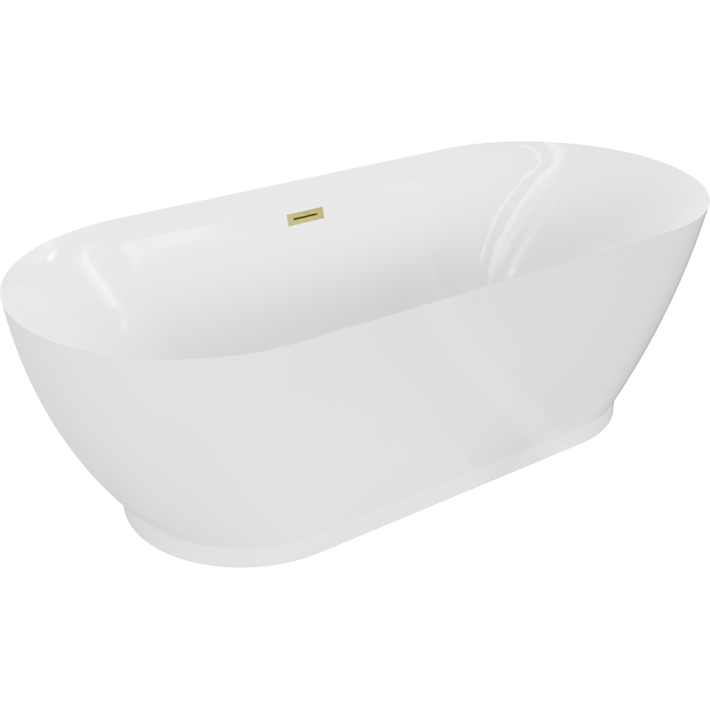 Mexen Roxy freistehende Badewanne 180 x 85 cm, weiß, mit gebürstetem goldenen Overflow - 51201808500-55