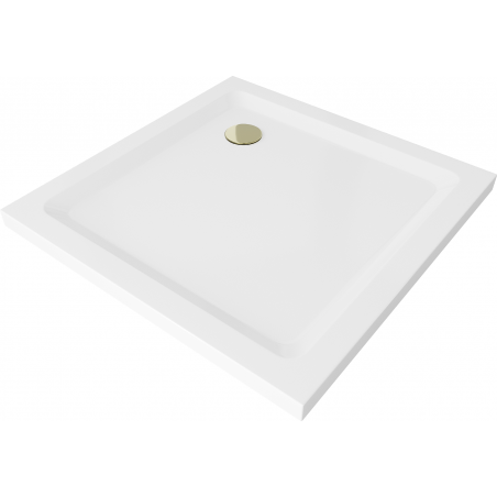 Mexen Flat Quadratische Duschwanne slim 80 x 80 cm, Weiß, Siphon Gold - 40108080G