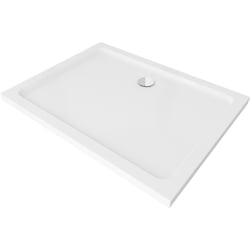 Mexen Flat rechteckiger Slim Duschwanne 130 x 100 cm, weiß, Chrom-Siphon - 40101013