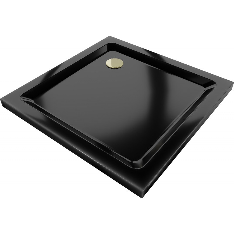 Mexen Flat Quadratische Duschwanne slim 80 x 80 cm, Schwarz, Siphon Gold - 40708080G