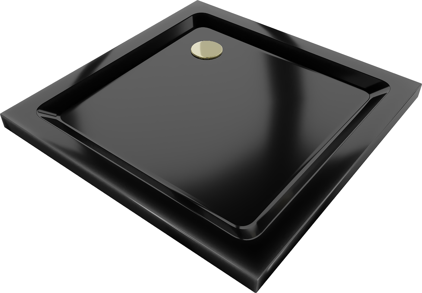 Mexen Flat Quadratische Duschwanne slim 80 x 80 cm, Schwarz, Siphon Gold - 40708080G