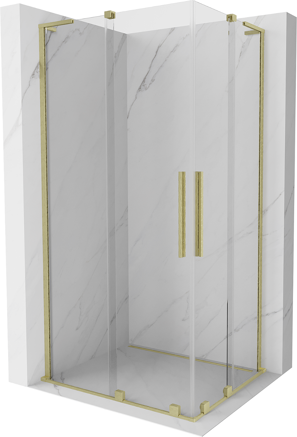 Mexen Velar L Duo Duschkabine, 90 x 80 cm, transparent, gebürstetes Gold - 871-090-080-02-03-55