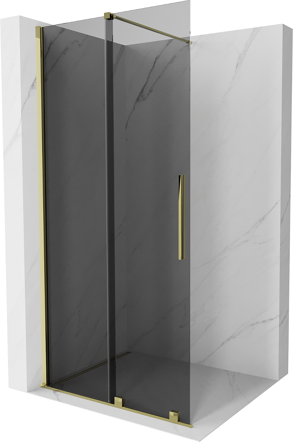 Mexen Velar Duschwand begehbar 75 x 200 cm, graues 8 mm Glas, gold - 871-075-000-43-50