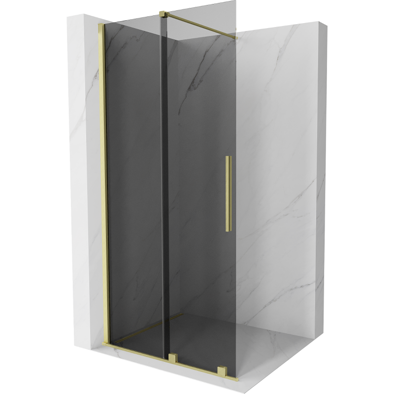 Mexen Velar Duschwand schiebbar Walk-in 110 x 200 cm, grafit 8 mm, gebürstetes Gold - 871-110-000-43-55