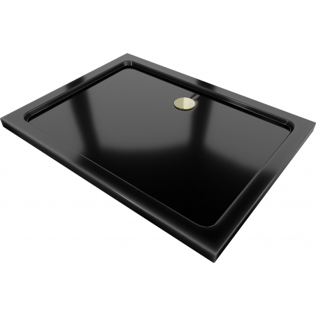 Mexen Flat rechteckige Duschwanne slim 90 x 80 cm, Schwarz, Siphon Gold - 40708090G