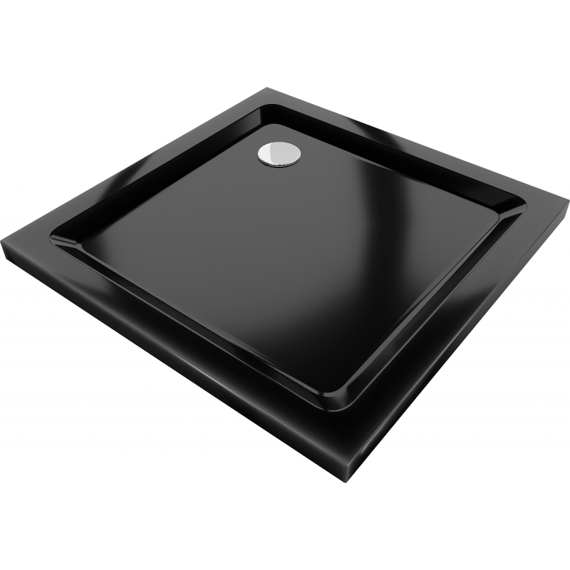 Mexen Flat Quadratische Duschwanne slim 100 x 100 cm, Schwarz, Siphon Chrom - 40701010