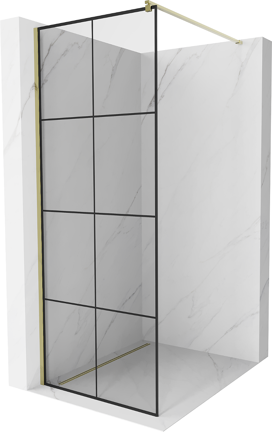 Mexen Kioto Duschwand 90 x 200 cm, Transparent/Schwarzes Design 8 mm, Gold - 800-090-101-50-77