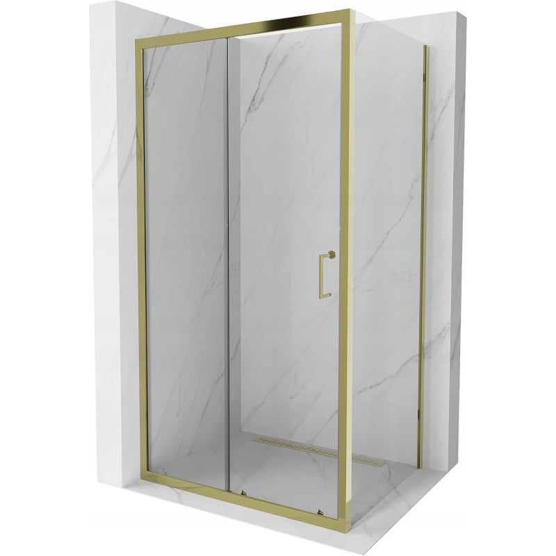 Mexen Apia ausziehbare Duschabtrennung 135 x 90 cm, Transparent, Gold - 840-135-090-50-00