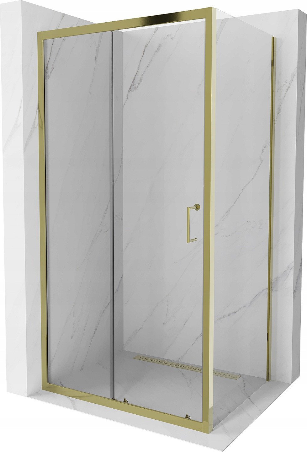 Mexen Apia ausziehbare Duschabtrennung 135 x 90 cm, Transparent, Gold - 840-135-090-50-00