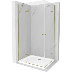 Mexen Roma Duo kippbare Duschabtrennung 90 x 80 cm, Transparent, Gold + Duschwanne Flat - 854-090-080-50-02-4010G