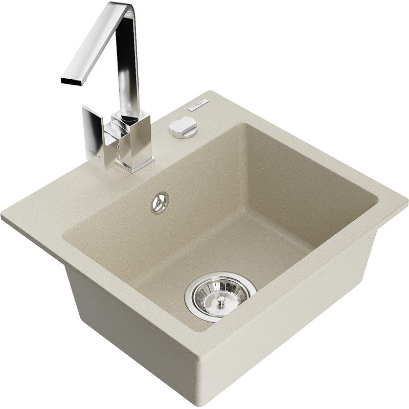 Mexen Milo 1-Becken-Granit-Spüle mit Mischbatterie Rita, Beige - 6505-69-670300-00