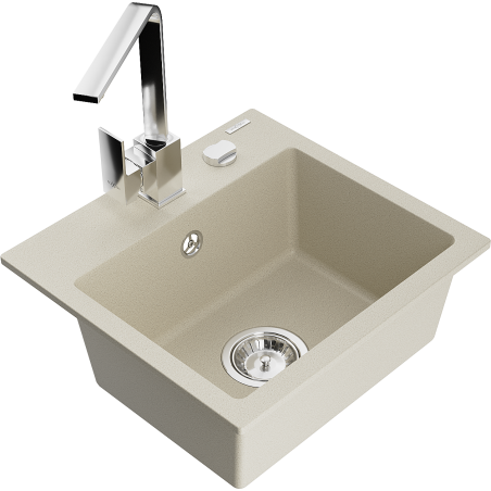 Mexen Milo 1-Becken-Granit-Spüle mit Mischbatterie Rita, Beige - 6505-69-670300-00