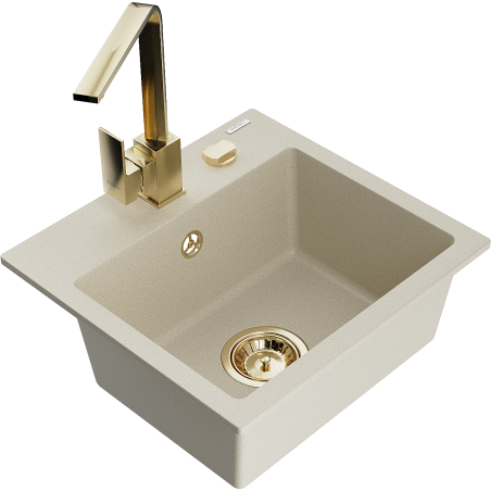 Mexen Milo 1-Becken-Granit-Spüle mit Mischbatterie Rita, Beige - 6505-69-670300-50