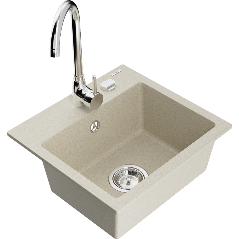 Mexen Milo 1-Becken-Granit-Spüle mit Mischbatterie Telma, Beige - 6505-69-670200-00