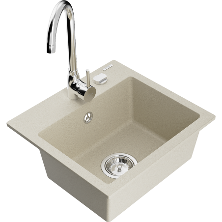 Mexen Milo 1-Becken-Granit-Spüle mit Mischbatterie Telma, Beige - 6505-69-670200-00