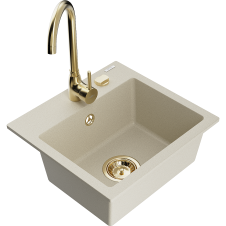 Mexen Milo 1-Becken-Granit-Spüle mit Mischbatterie Telma, Beige - 6505-69-670200-50