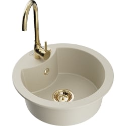 Mexen Diego 1-Becken-Granit-Spüle mit Mischbatterie Telma, Beige - 6512-69-670200-50