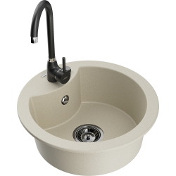 Mexen Diego 1-Becken-Granit-Spüle mit Mischbatterie Telma, Beige - 6512-69-670200-70