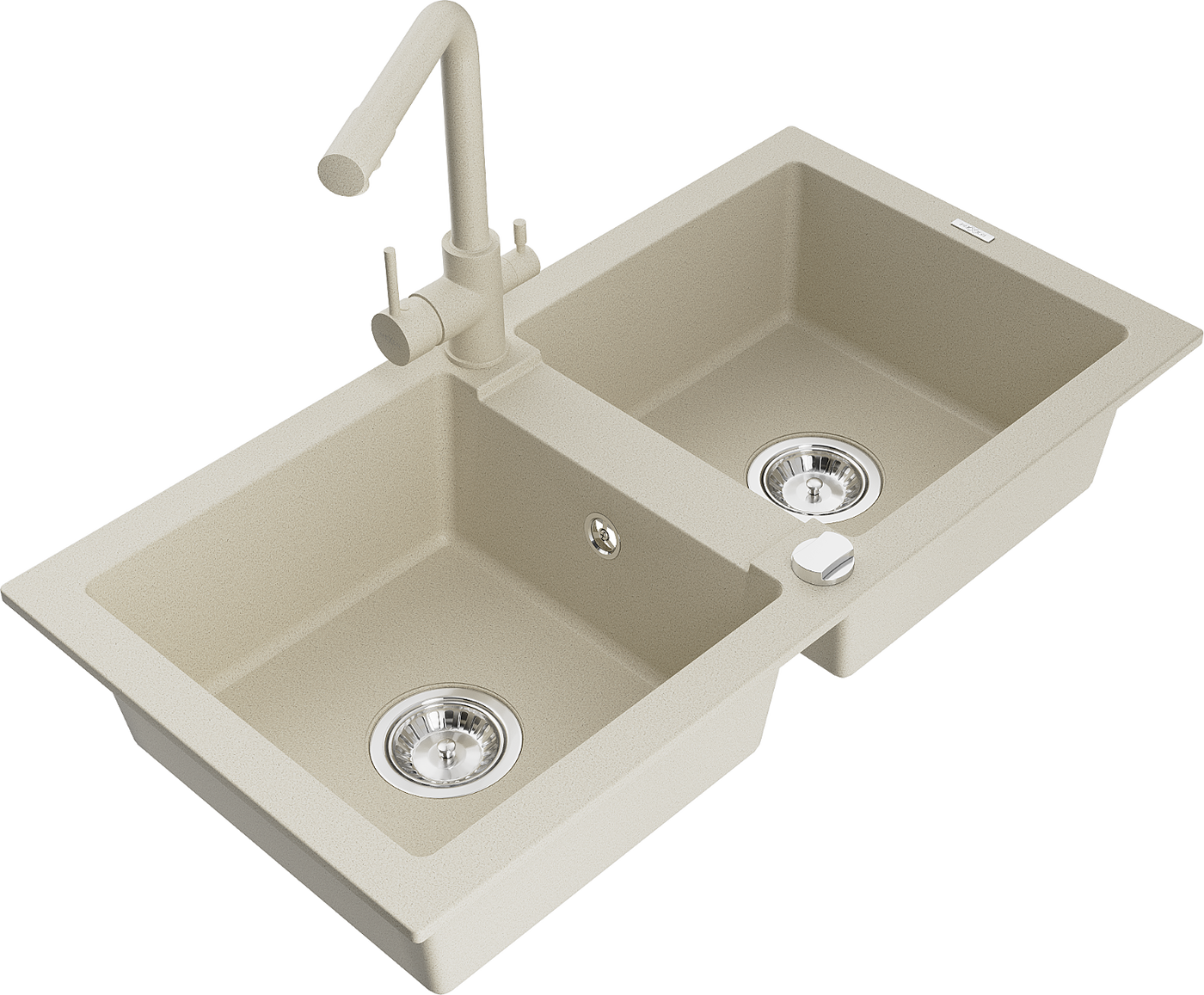 Mexen Mario 2-Becken-Granitspüle mit Mischbatterie Duero, Beige - 6504-69-671600-69