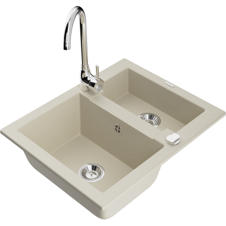 Mexen Carlos 1,5-Becken-Granitspüle mit Mischbatterie Telma, Beige - 6518-69-670200-00