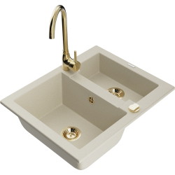 Mexen Carlos 1,5-Becken-Granitspüle mit Mischbatterie Telma, Beige - 6518-69-670200-50