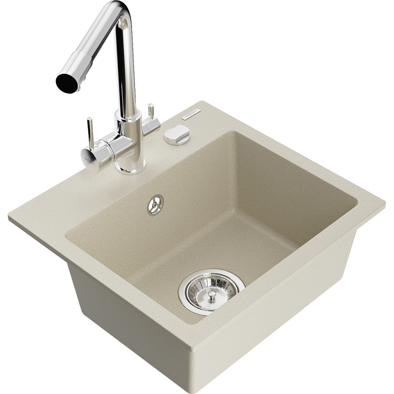 Mexen Milo 1-Becken-Granit-Spüle mit Mischbatterie Duero, Beige - 6505-69-671600-00