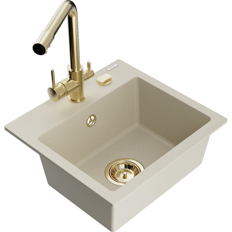 Mexen Milo 1-Becken-Granit-Spüle mit Mischbatterie Duero, Beige - 6505-69-671600-50