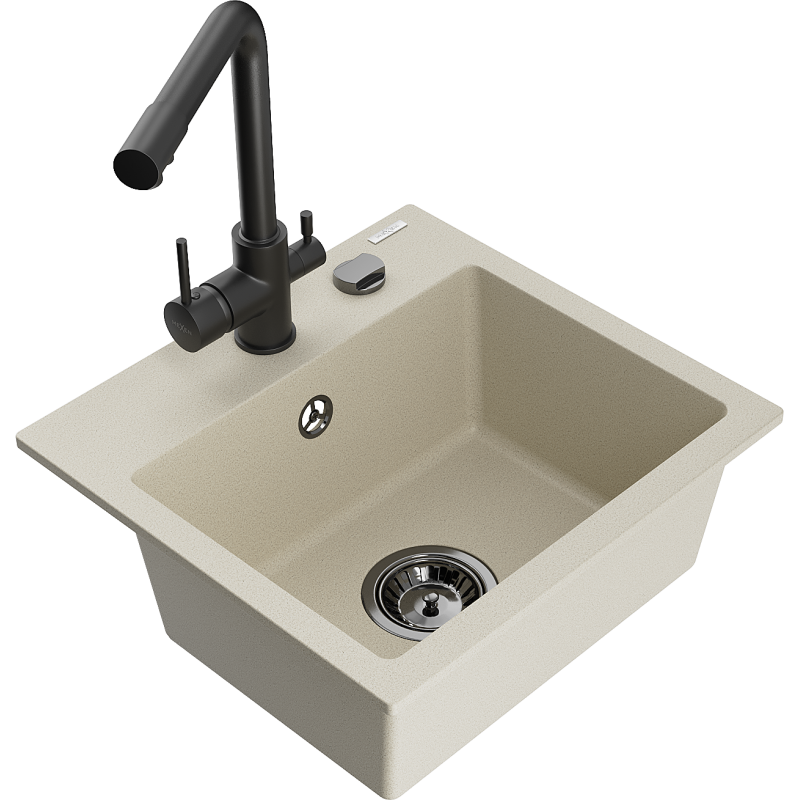 Mexen Milo 1-Becken-Granit-Spüle mit Mischbatterie Duero, Beige - 6505-69-671600-70