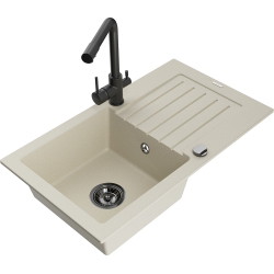 Mexen Pablo 1 Becken-Granitspüle mit Abtropffläche und Mischbatterie Duero, Beige - 6510-69-671600-70