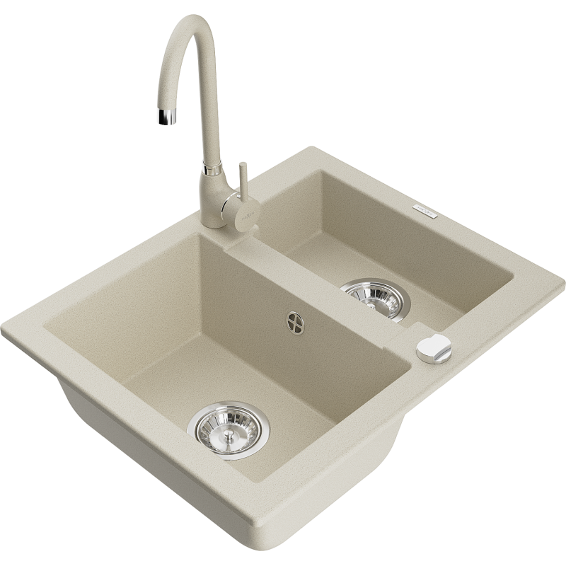 Mexen Carlos 1,5-Becken-Granitspüle mit Mischbatterie Telma, Beige - 6518-69-670200-69