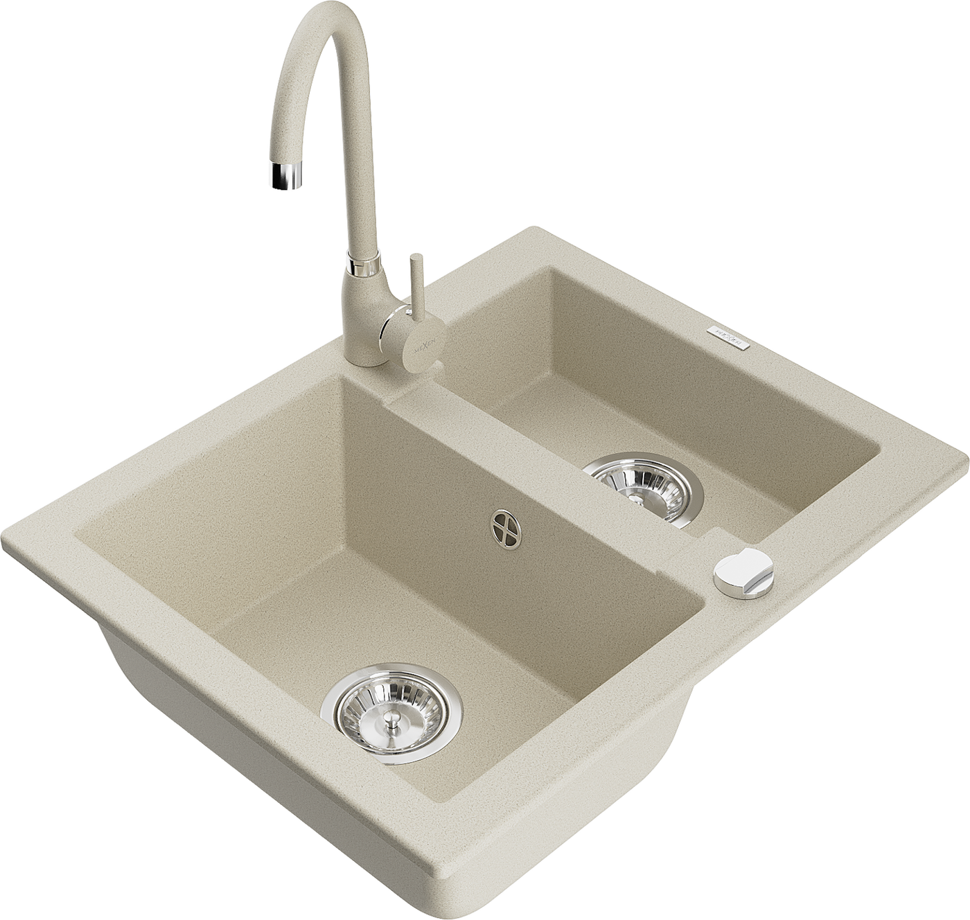 Mexen Carlos 1,5-Becken-Granitspüle mit Mischbatterie Telma, Beige - 6518-69-670200-69